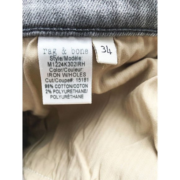 Rag & Bone NY Standard Issue Gray Button Fly Destroyed Skinny Jeans 34 - Picture 6 of 6